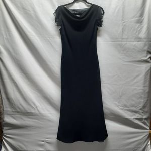 Jones New York Black Draped Neck Silk flutter sleeves and bottom hem dress 10